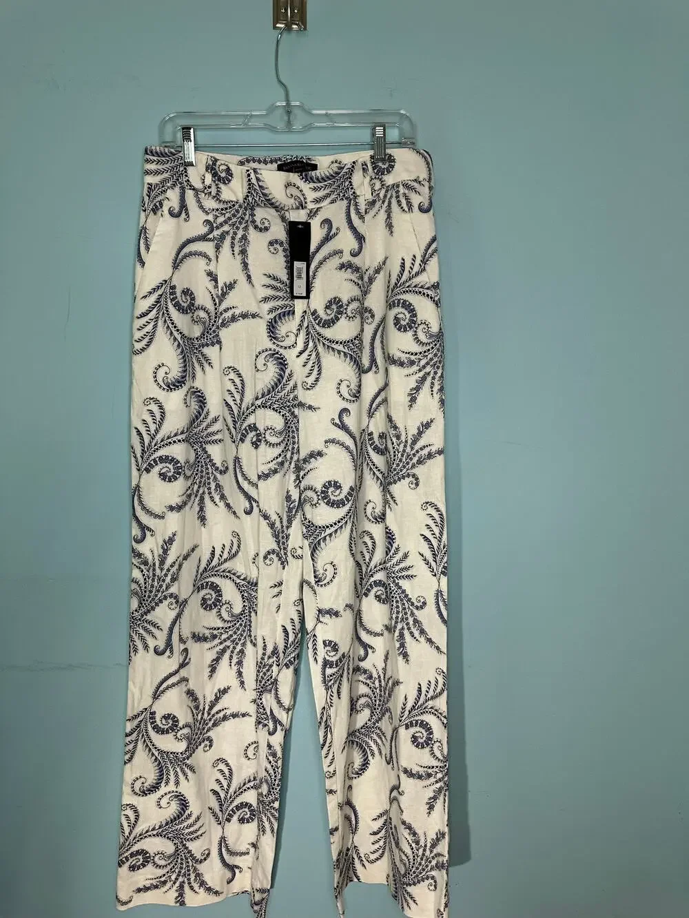 Banana Republic wide-leg pants linen-blend blue paisley Size 12 NWT